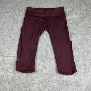 Lululemon Leggings 6 Run Fast Free Crop Ruffle Tonka Stripe Maroon